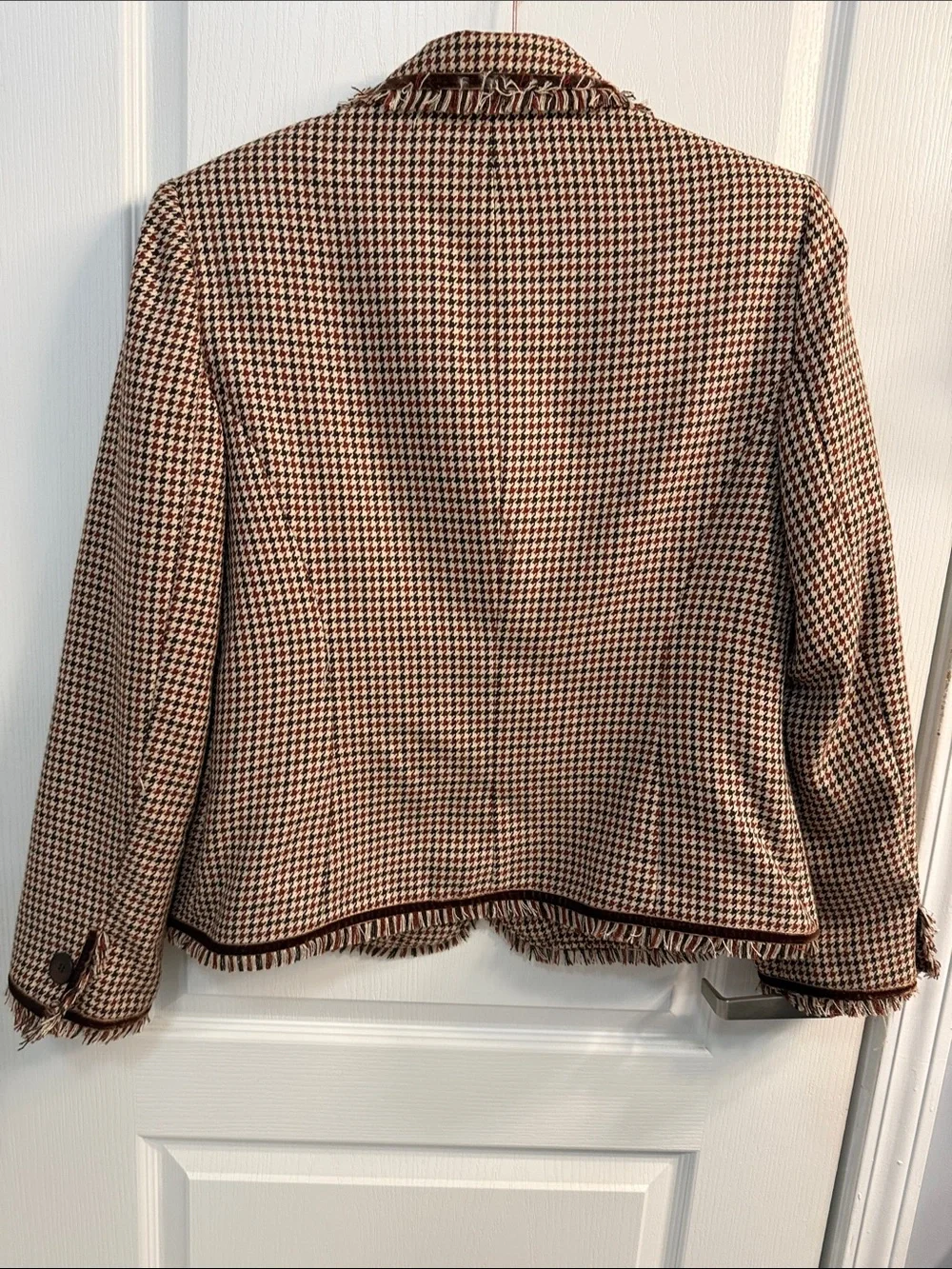 Norton McNaughton Brown & Cream Houndstooth Fringed Blazer - Picture 9 of 9